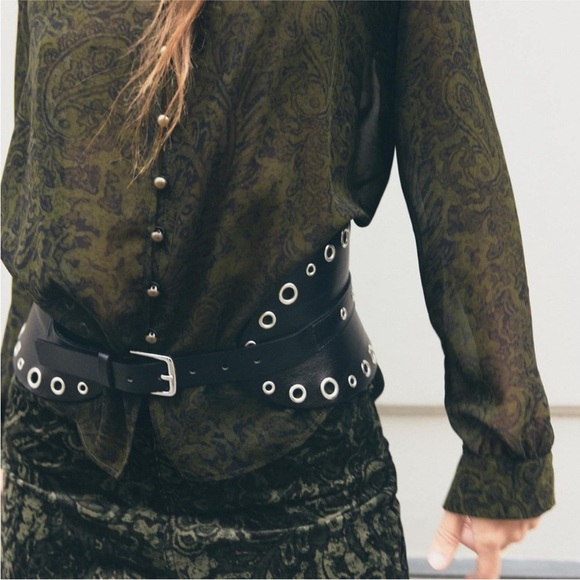 Zara Black Grommet-Detail Wide Leather Belt main image 12